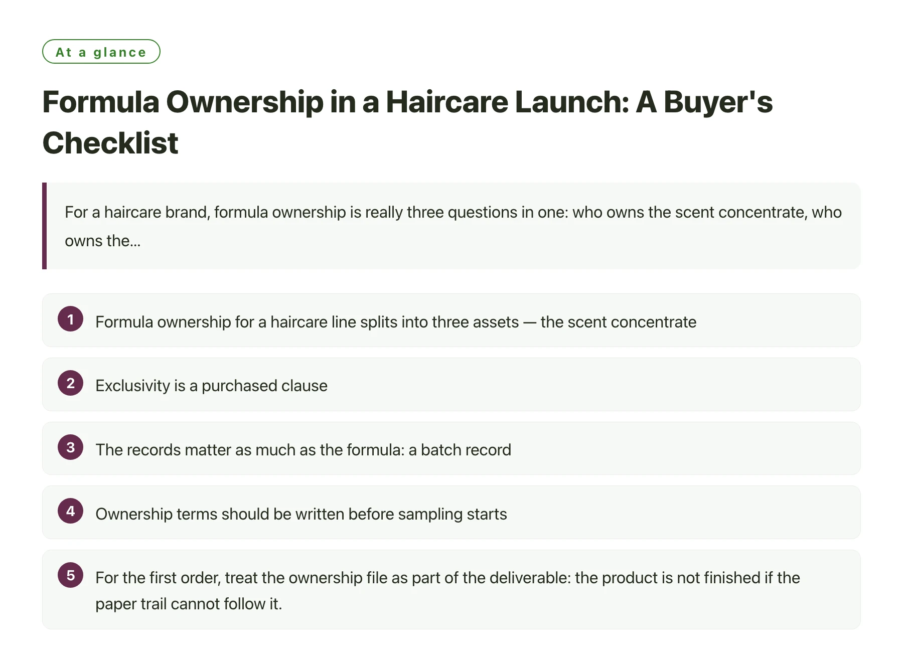 Formula Ownership in a Haircare Launch: A Buyer's Checklist——全文要点速览
